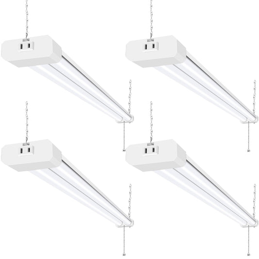 4 Pack 4FT LED Shop Light, Linkable (WHITE ENDS)