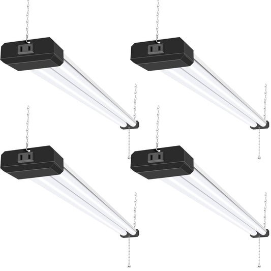 4 Pack 4FT LED Shop Light, Linkable (BLACK ENDS)